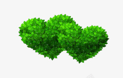 两颗绿色树叶组成的心形素材