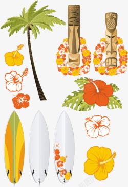 花朵和冲浪板插画素材