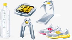 手绘跑步机计时器运动鞋元素矢量图素材