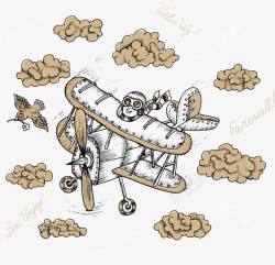 卡通手绘飞机云朵素材