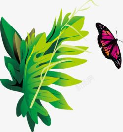 绿色植物卡通蝴蝶素材