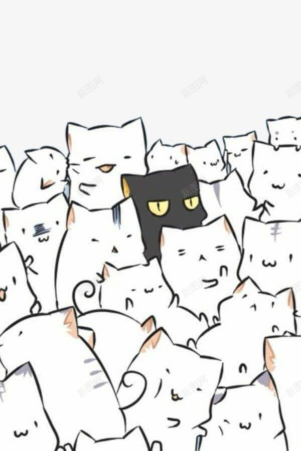 插画白猫中的一只黑猫png免抠素材_88icon https://88icon.com 插画 白猫 装饰图案 黑猫