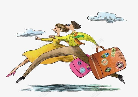 拿着行李箱的情侣png免抠素材_88icon https://88icon.com 情侣 手绘 旅游 行李箱