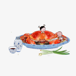 吃蟹正当时卡通重阳节吃蟹的小破孩高清图片