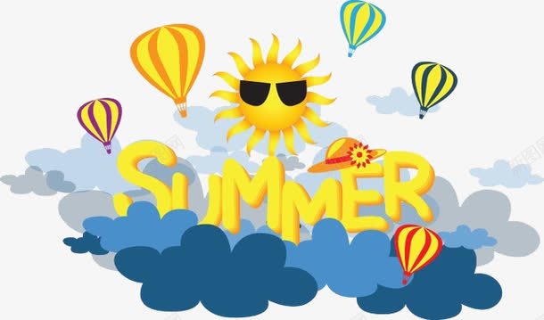 SUMMERpng免抠素材_88icon https://88icon.com 云朵 卡通 墨镜太阳 夏日 太阳 热气球 艺术字