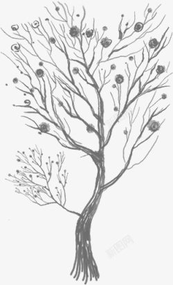 手绘冬季黑色大树素材