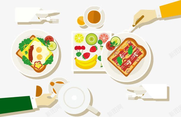 两人餐png免抠素材_88icon https://88icon.com 一桌饭菜 三明治 俯拍 俯视 卡通 扁平化 美食