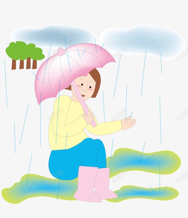 淋雨的女人png免抠素材_88icon https://88icon.com 下雨 卡通 女人 打伞 插画