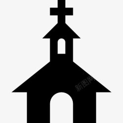 十字架剪影教堂的黑色剪影与十字架上图标高清图片