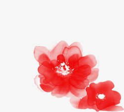 红色古典墨迹花朵素材