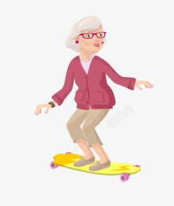 玩滑板的老年妇女素材
