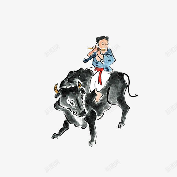 小孩骑着牛边吹箫png免抠素材_88icon https://88icon.com 吹箫 手绘 牛 箫 装饰图案