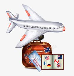 飞机下的箱子和护照插画素材