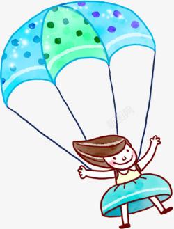 可爱卡通跳伞的小姑娘素材