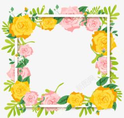 黄色粉色玫瑰边框素材
