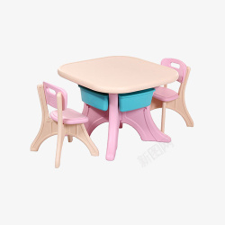 实物粉色塑料儿童桌椅素材
