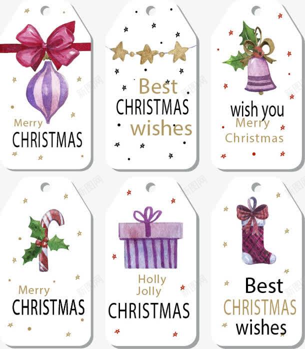 六张圣诞节标签png免抠素材_88icon https://88icon.com 圣诞 圣诞元素 圣诞水彩标签 手绘水彩 白色标签