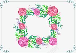水正方形粉色玫瑰水彩花框高清图片