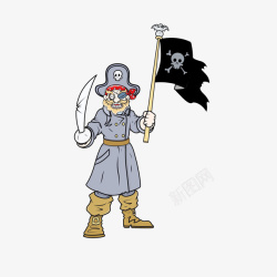 卡通拿着刀举着旗子的海盗素材
