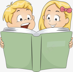 两个孩子看书素材