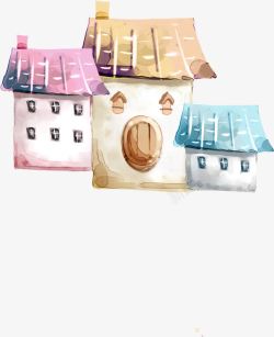 三栋彩色手绘水彩小房子素材