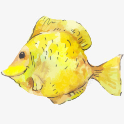 黄色鱼儿水彩插画矢量图素材