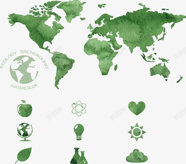 绿色节能环保png免抠素材_88icon https://88icon.com 卡通地图 爱心 环保 绿色地图 节能环保
