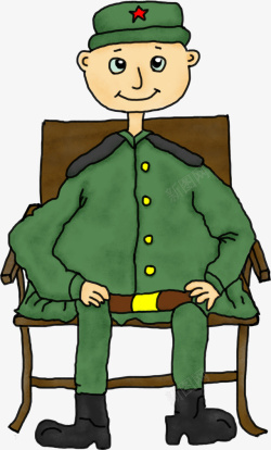 军大衣手绘卡通可爱八一建军节坐着的军高清图片