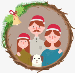 手绘带着圣诞帽的一家人矢量图素材