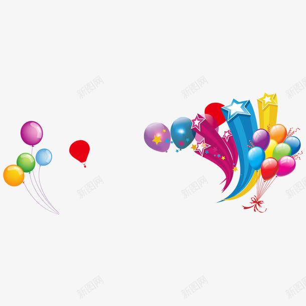 彩色节日气球装饰png免抠素材_88icon https://88icon.com 五角星 喜庆 彩带 彩色 气球 节日 装饰