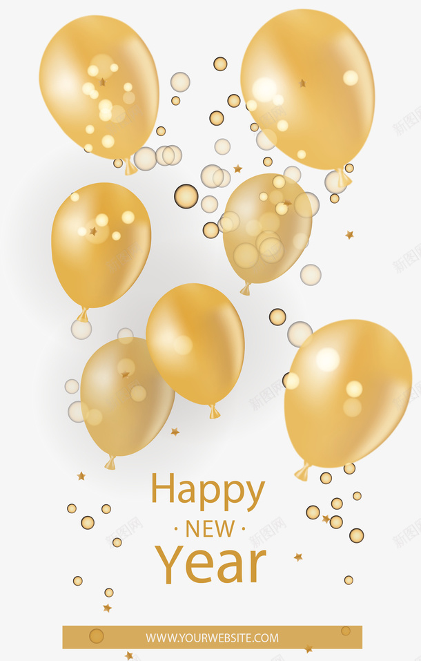漂浮的金色新年气球矢量图ai免抠素材_88icon https://88icon.com 新年竖副 气球 气球竖副 漂浮气球 矢量png 金色气球 矢量图