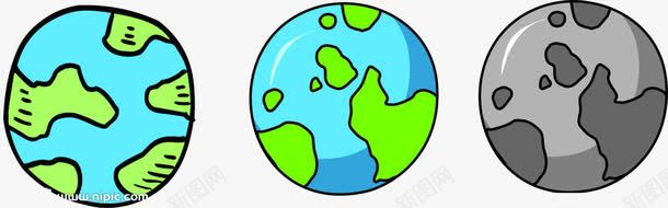 三个手绘地球png免抠素材_88icon https://88icon.com 卡通 地球 手绘 海洋 环保