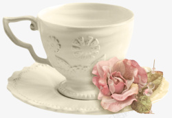 花朵装饰白色陶瓷咖啡杯素材