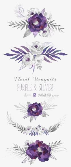 手绘紫色花卉素材