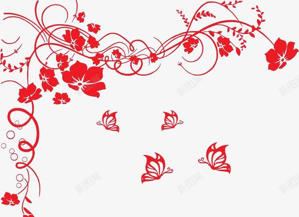 花朵装饰花边和蝴蝶png免抠素材_88icon https://88icon.com 红色 花朵 蝴蝶 装饰花边