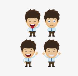 四个不同表情的卡通商务男孩素材
