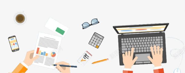 办公用品png免抠素材_88icon https://88icon.com 办公 办公用品 电脑 笔记本电脑 纸笔 计算器