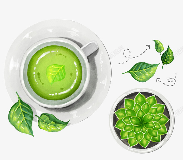 绿茶茶文化psd免抠素材_88icon https://88icon.com 传统文化 健康生活方式 茶叶片 茶文化 茶碟茶杯 身体保养 饮用器具