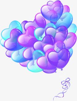 紫色蓝色心形气球漂浮装饰素材