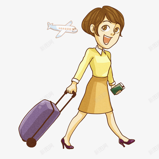 拉着行李箱的女人png免抠素材_88icon https://88icon.com 卡通 女人 插图 旅行 漂亮的 飞机 高兴地