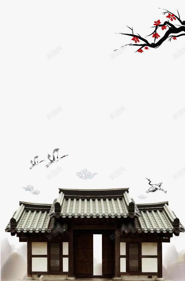 中国风梅花建筑背景png免抠素材_88icon https://88icon.com 中国风 建筑 梅花 素材背景