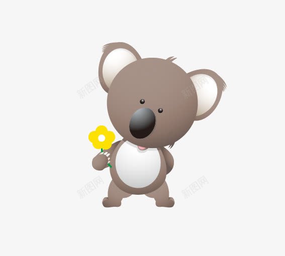 拿着小花的考拉png免抠素材_88icon https://88icon.com 动物 卡通动物 卡通拿着小花的考拉 卡通考拉 卡通花 灰色 白色 黄色 黑色