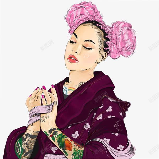 戴假发纹身的女人png免抠素材_88icon https://88icon.com 戴假发的人 手绘人物 纹身的女人