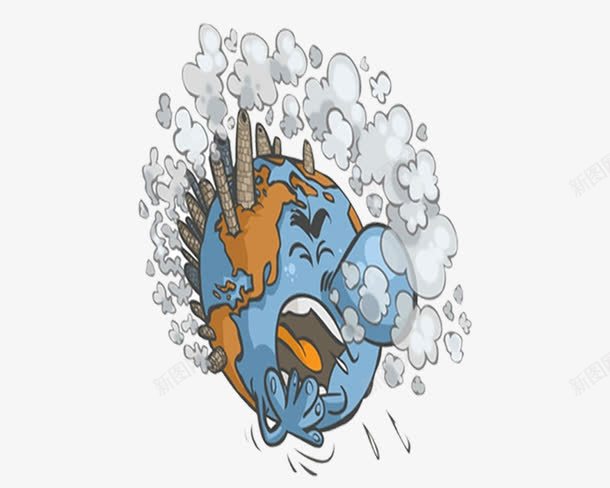 咳嗽的地球png免抠素材_88icon https://88icon.com 卡通 地球 城市 污染 烟雾