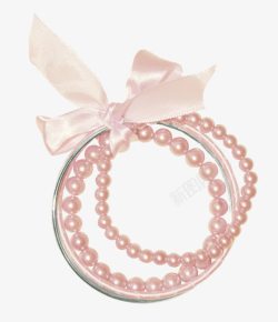 粉色丝带蝴蝶结珍珠圆形边框素材