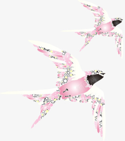 梦幻插画粉色燕子矢量图素材