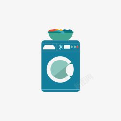 蓝色洗衣机和衣服素材