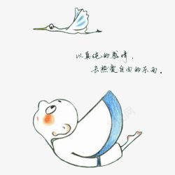 手绘小和尚和天鹅素材