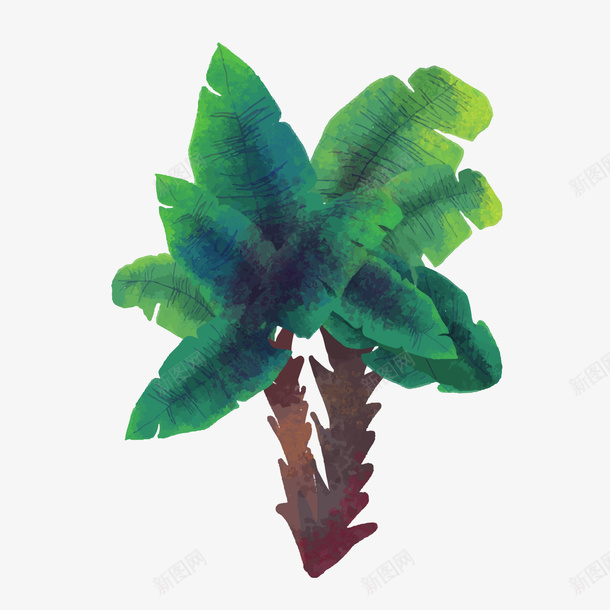 水彩绘棕树植物png免抠素材_88icon https://88icon.com 卡通植物 棕树 水彩绘 绿色树木 背景装饰