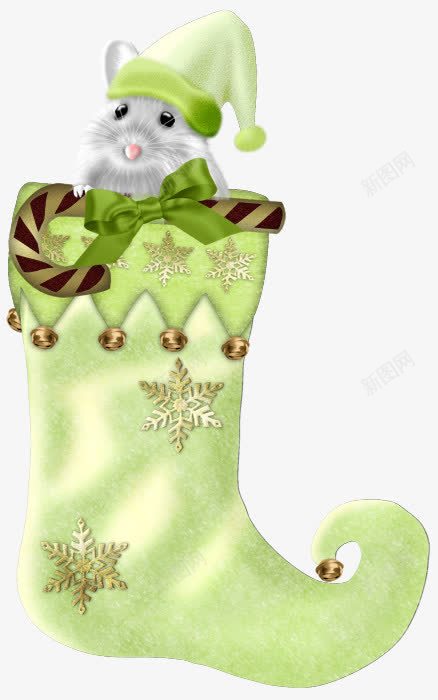 手绘圣诞袜里的老鼠png免抠素材_88icon https://88icon.com 卡通圣诞袜 卡通老鼠 带圣诞帽的老鼠 绿色圣诞袜